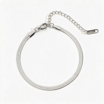 Mens Bracelet Chain – Flux Herringbone Chain Bracelet, Silver 3mm flat herringbone chain with lobster clasp