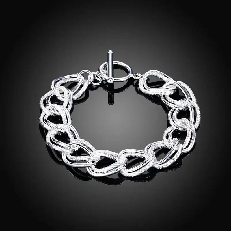 925 sterling silver chunky interlocking link chain bracelet with a T-bar toggle clasp