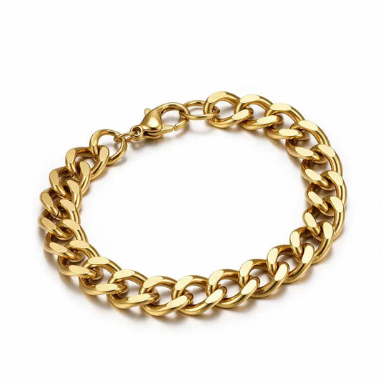 Reign gold Cuban link chain bracelet with lobster clasp, product photo on white background.