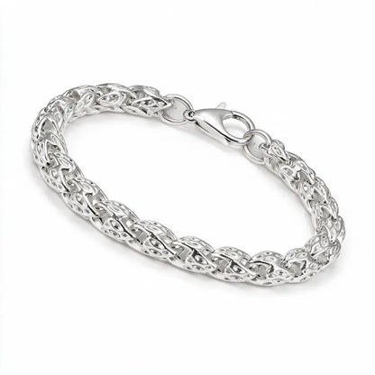 925 sterling silver bold woven herringbone-style chain bracelet, product photo on white background