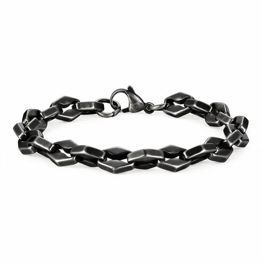 8.3mm oxidized stainless steel diamond-cut box chain bracelet with rotated square links, product photo on white background
