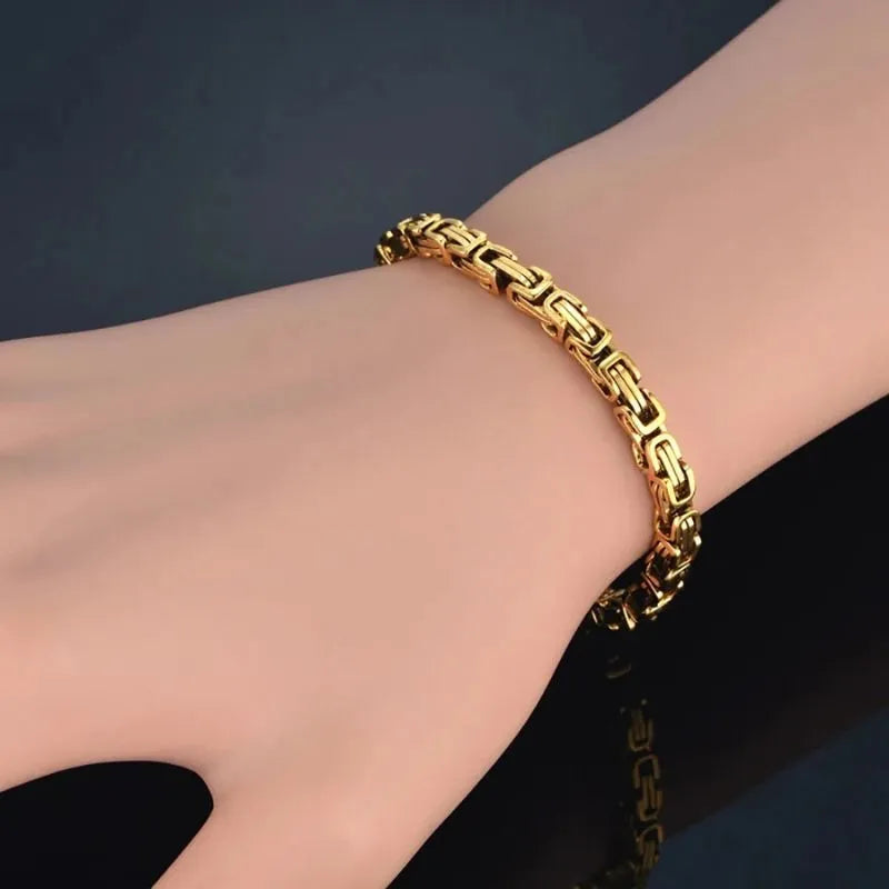 Luxury Men's Bracelet Gold featuring an elegant Byzantine chain design with premium stainless steel construction.