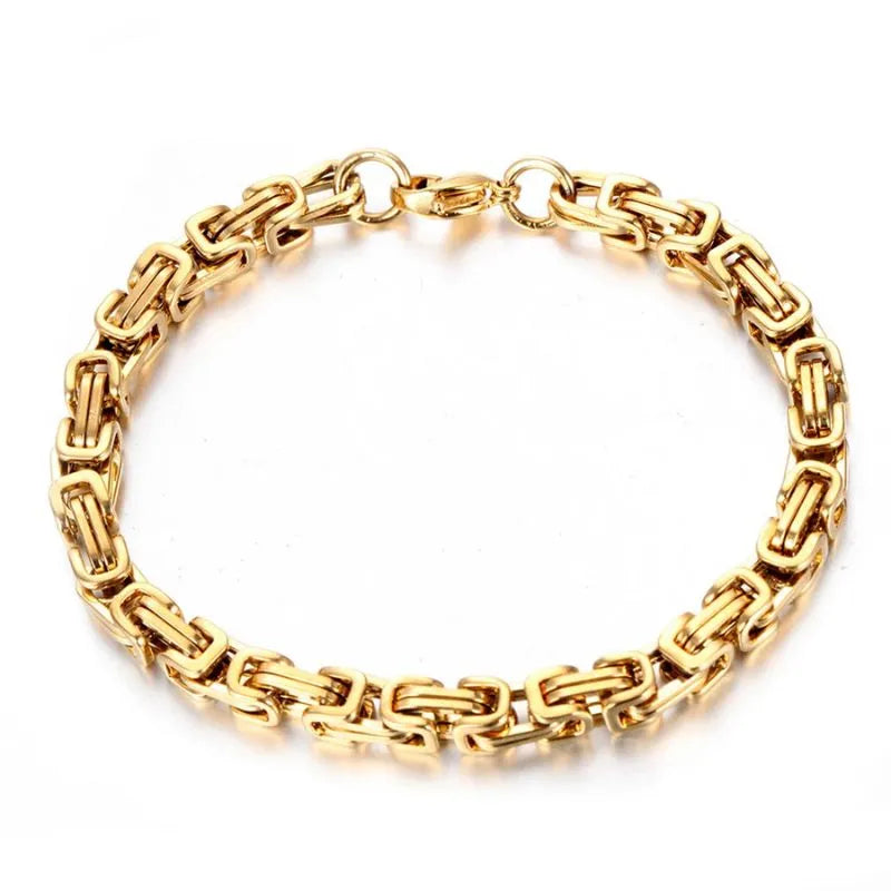 Men's Bracelet Gold – Monarch Byzantine Bracelet crafted from premium 316L stainless steel with a polished gold finish.
