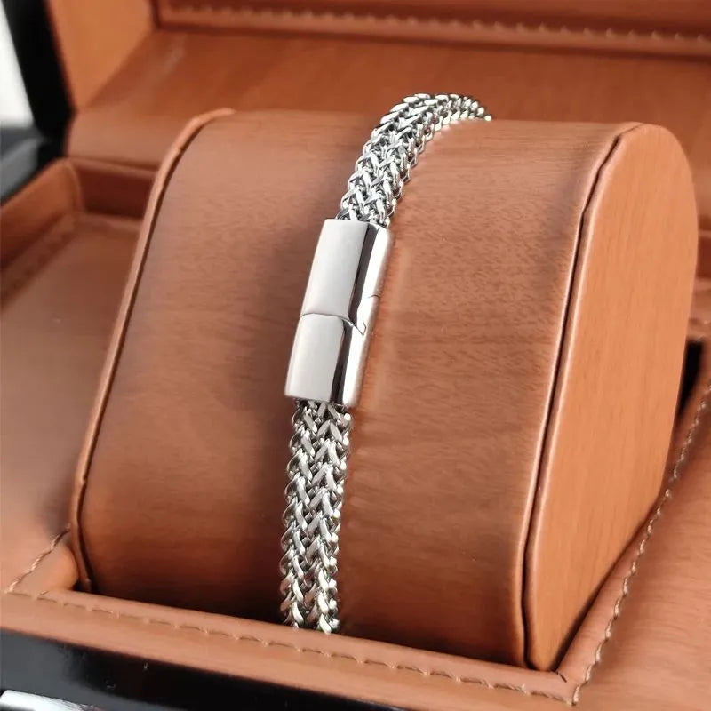 Men's Bracelet Gold with a premium wheat link chain design crafted from polished stainless steel.