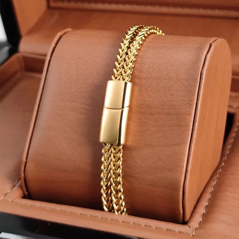 Men's Bracelet Gold – Monarch Wheat Link Bracelet crafted from premium stainless steel with a polished gold finish.