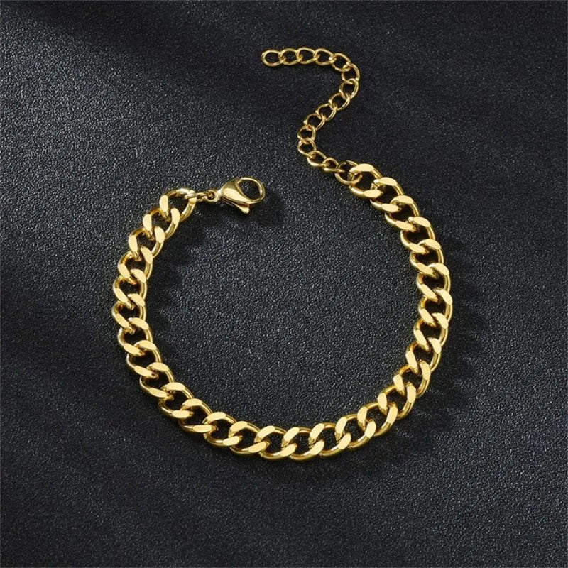 Men's Bracelet Gold available in 3 mm, 5 mm, 7 mm, and 9 mm Cuban chain widths.