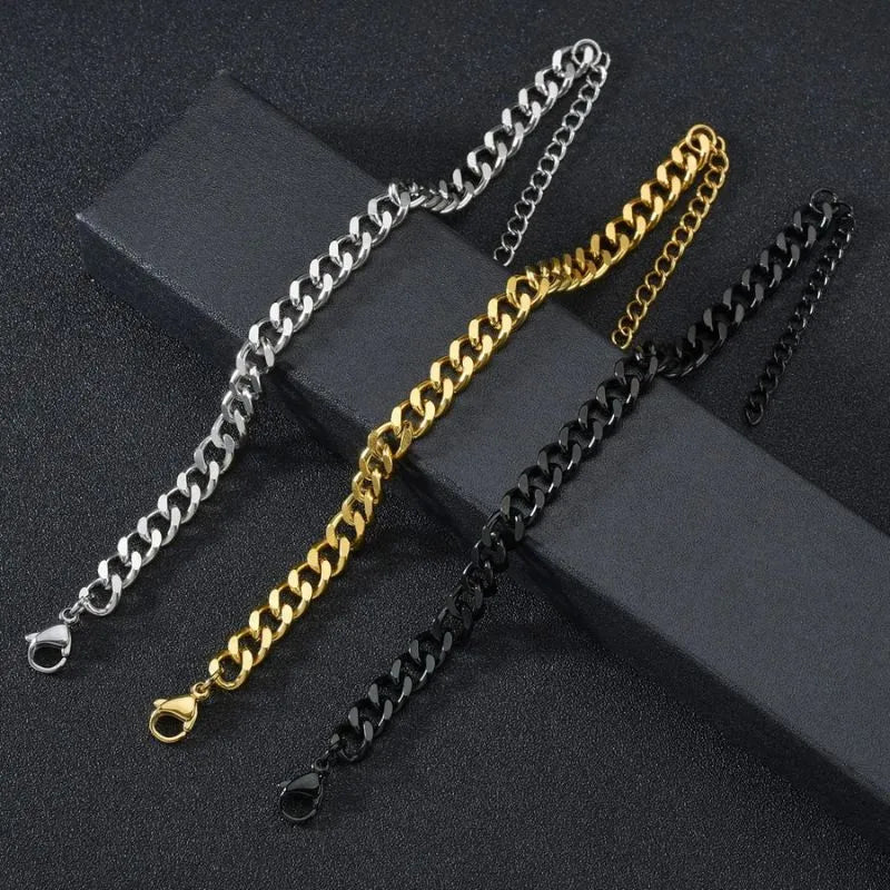 Premium gold stainless steel Cuban bracelet combining minimalist style with modern masculine fashion.