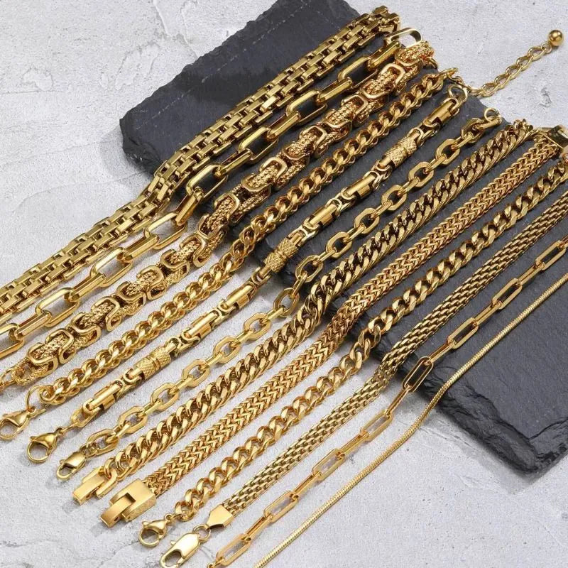 Men's Bracelet Gold with an elegant wheat link chain crafted from polished stainless steel for timeless sophistication.