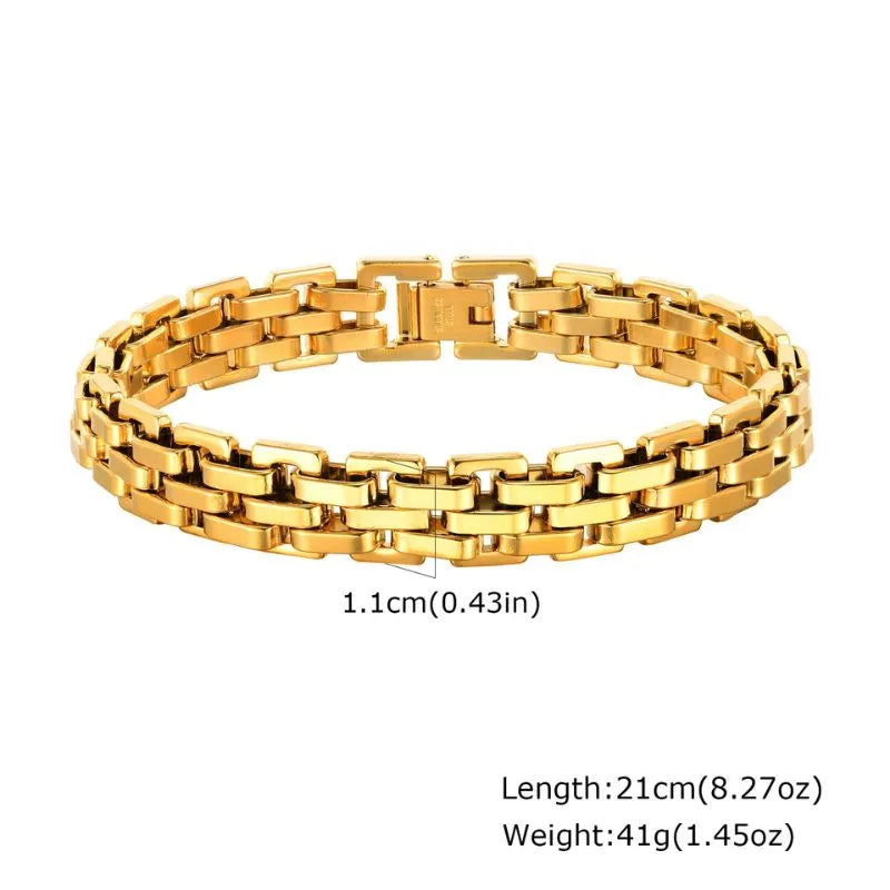 Men's Bracelet Gold showcasing a modern stainless steel chain bracelet with bold polished gold links.