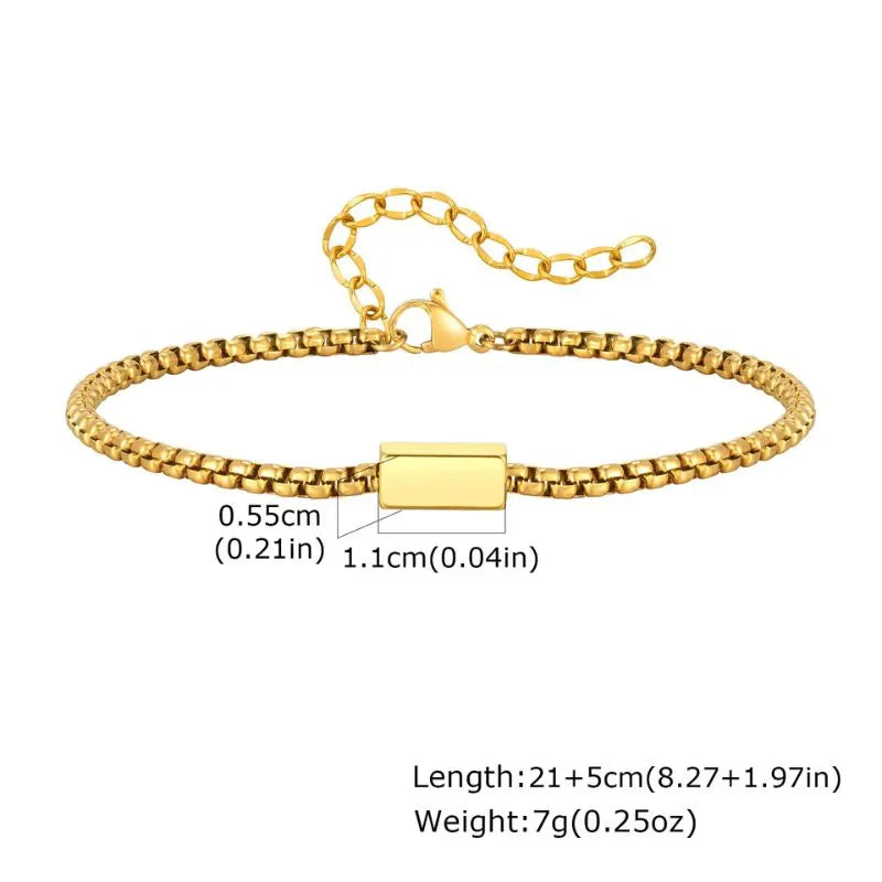 Luxury gold bracelet featuring modern geometric links crafted from polished stainless steel.
