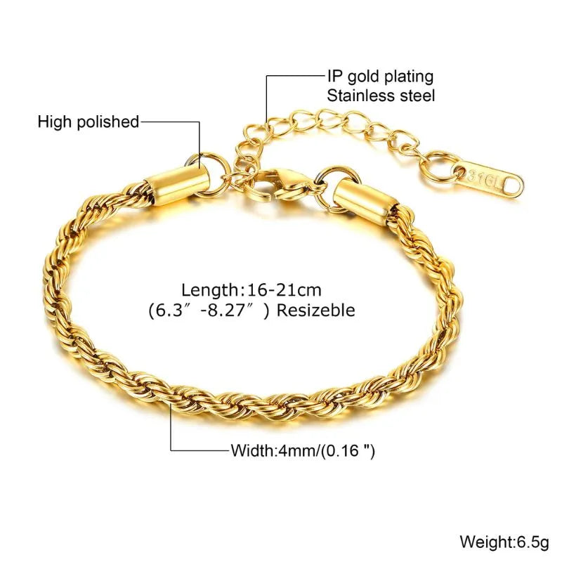Elegant gold chain bracelet featuring polished stainless steel links for business and everyday wear.