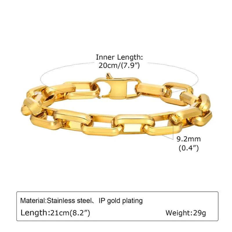 Luxury gold stainless steel bracelet with bold modern links designed for casual and formal occasions.