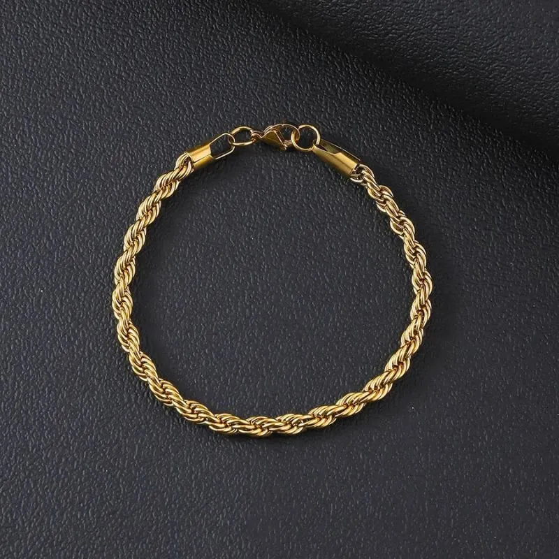 Men's Bracelet Gold – Royal Singapore Rope Bracelet crafted from premium stainless steel with a polished gold finish.