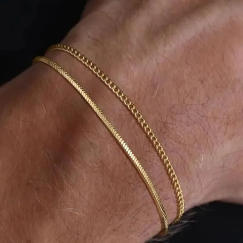 Signature Layered Bracelet Set with waterproof stainless steel chains for everyday wear.