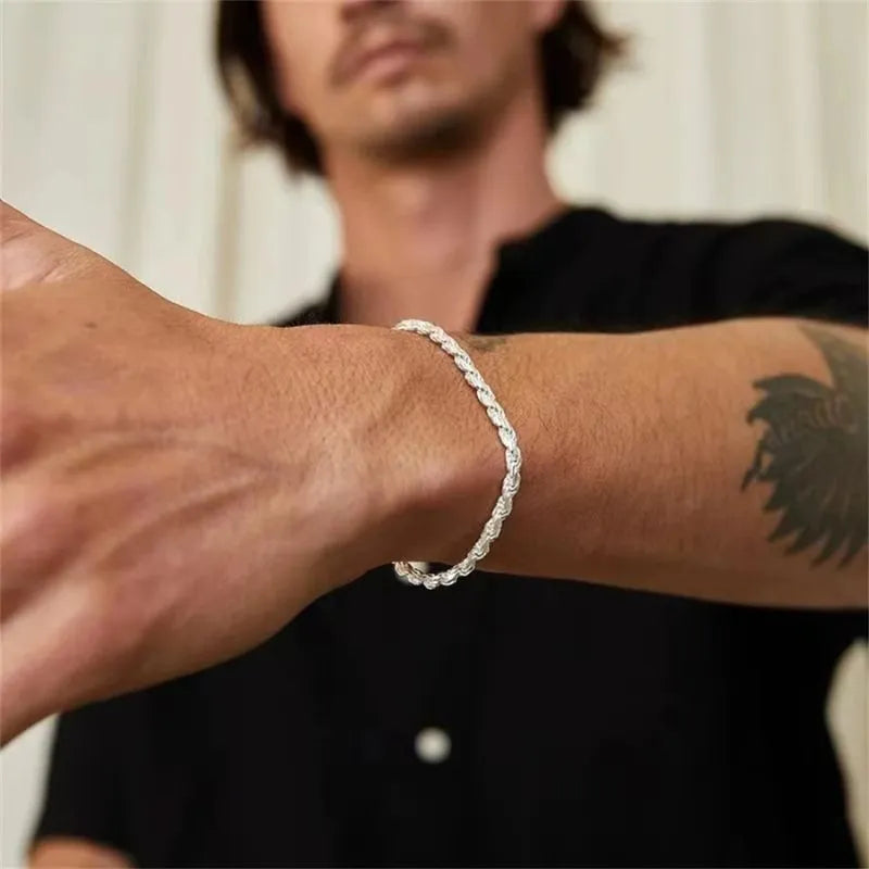 Men's Bracelet Gold available in 3 mm, 4 mm, and 5 mm rope chain widths for a customized look.