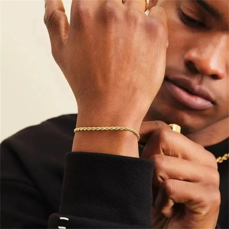 Luxury Men's Bracelet Gold featuring a classic twisted rope chain with elegant everyday styling.