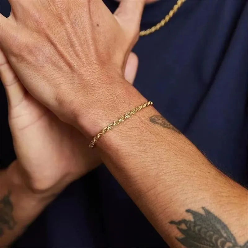 Sovereign Rope Bracelet showcasing a premium stainless steel rope chain with a polished gold finish.