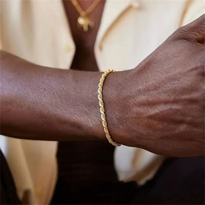 Men's Bracelet Gold – Sovereign Rope Bracelet crafted from premium stainless steel with a polished gold finish.