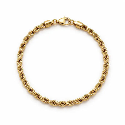 Gold twisted rope chain bracelet, on a plain white background.