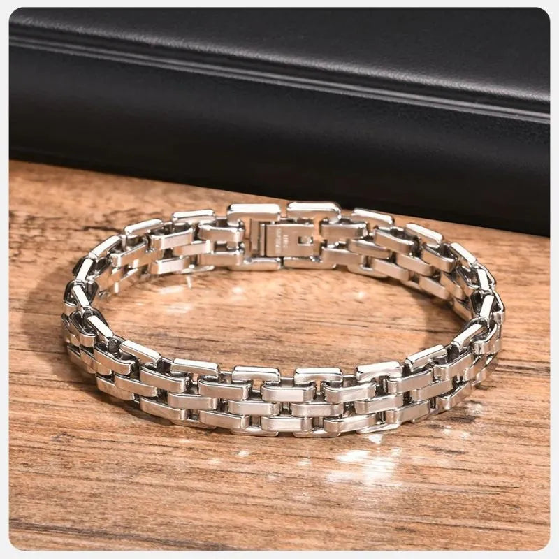 Detailed view of the Apex Watchband Link Bracelet highlighting polished stainless steel links and premium craftsmanship.