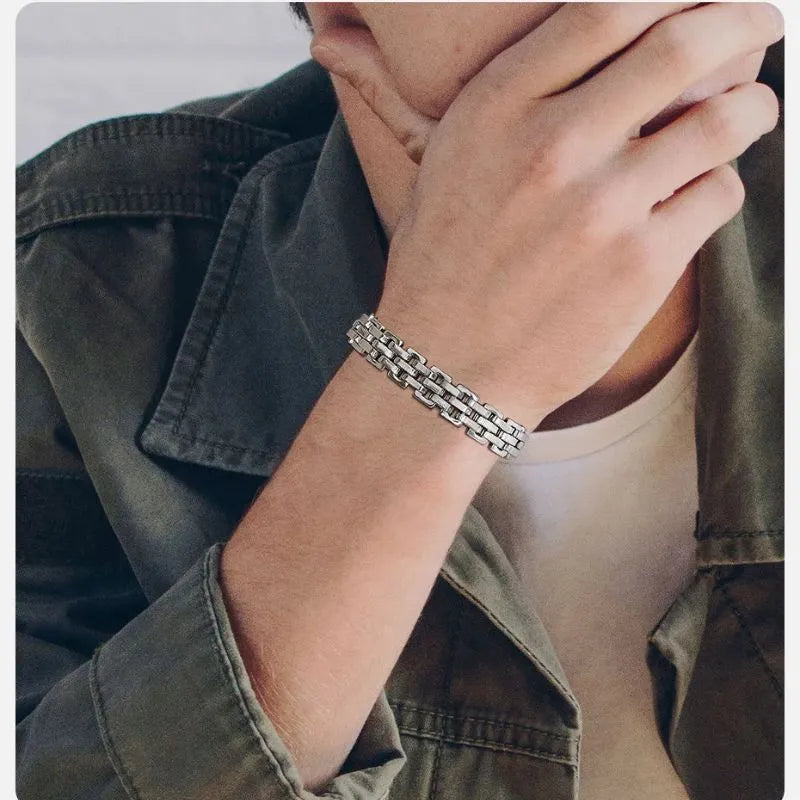 Black Apex Watchband Link Bracelet featuring durable stainless steel construction and a modern masculine design.