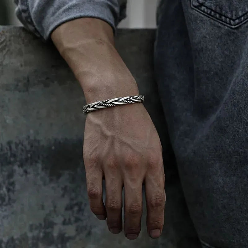 Men's Bracelet Silver with an adjustable open cuff crafted from genuine sterling silver and inspired by artisan craftsmanship.