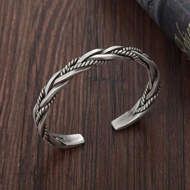 Men's Bracelet Silver – Artisan Twisted Cuff Bracelet crafted from genuine 925 sterling silver with a handcrafted woven design.