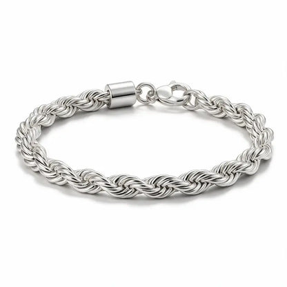 Prestige Twisted Rope Bracelet, silver twisted rope chain, white background