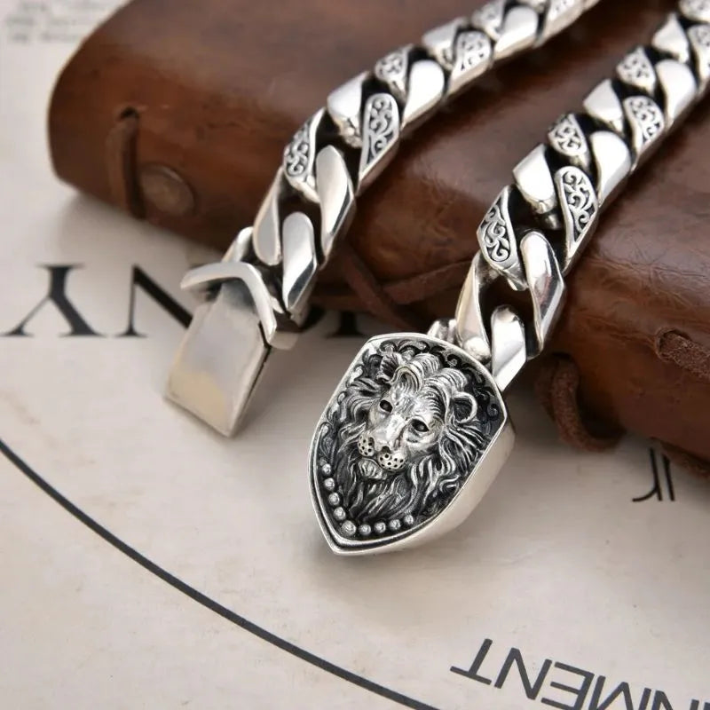 Premium 925 sterling silver lion bracelet with bold Cuban links for casual, formal, and special occasions.