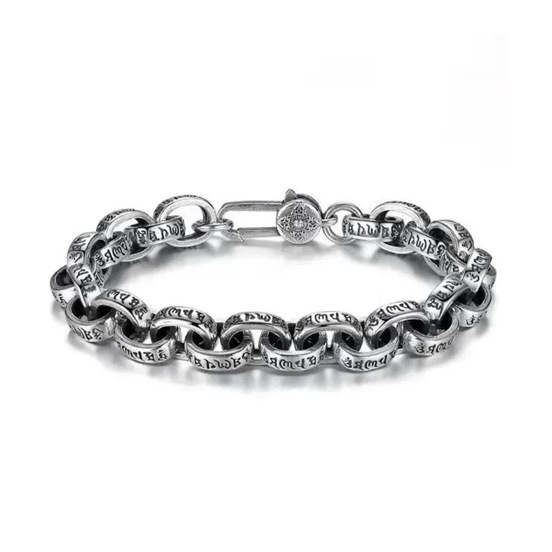 Men's Bracelet Silver – Sacred Mantra Link Bracelet crafted from genuine 925 sterling silver with engraved mantra links.