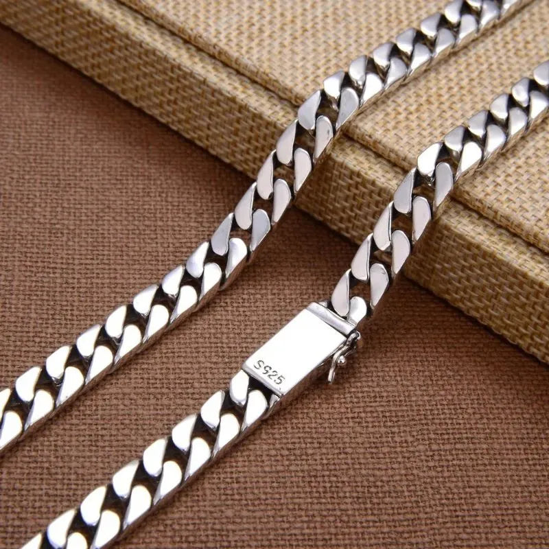 Men's Bracelet Silver with solid Cuban links and certified sterling silver quality.