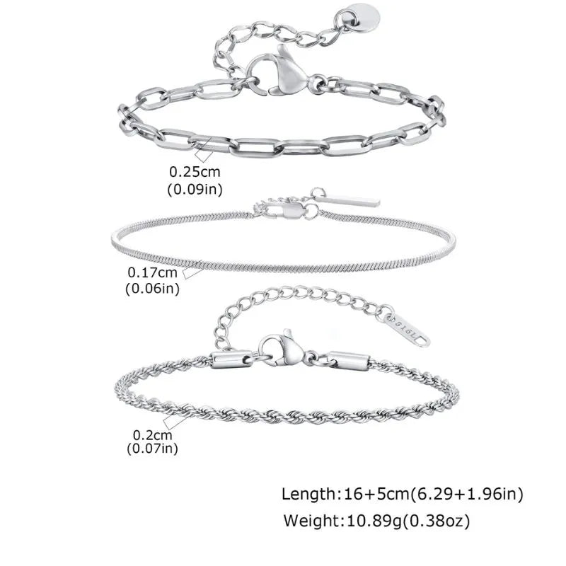 Men's Bracelet Silver bracelet set with minimalist layered chains perfect for business, casual, and party outfits.