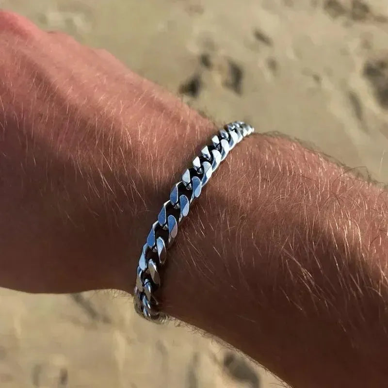 Men's Bracelet Silver – Vanguard Cuban Chain Bracelet crafted from durable stainless steel with a polished finish.