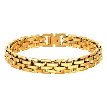 Gold stainless steel watch-link bracelet