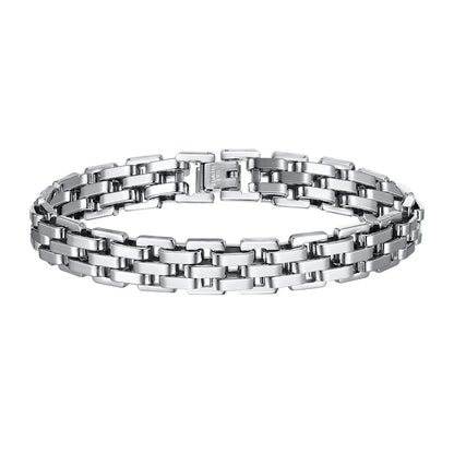 Silver stainless steel watch-link bracelet