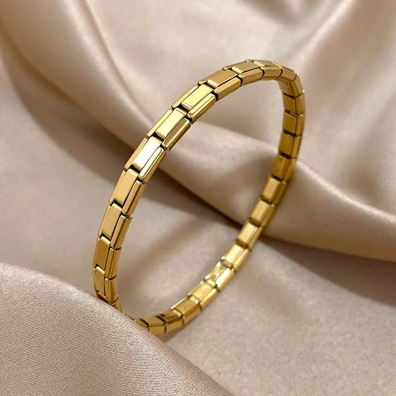 Gold stainless steel Italian link elastic bracelet
