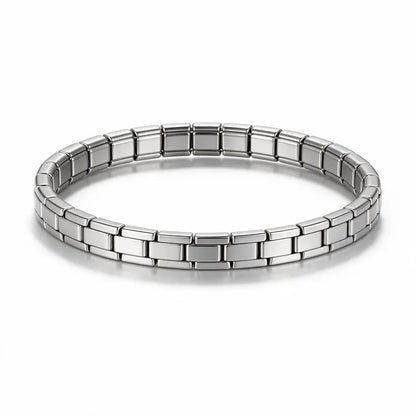 Silver stainless steel Italian link bracelet product photo on white background
