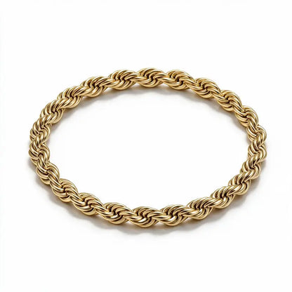 Gold stainless steel twisted rope chain bracelet product photo on white background