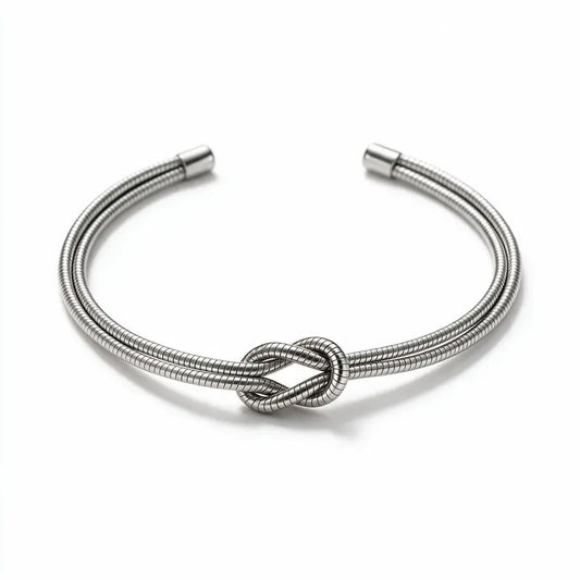 Silver stainless steel knot chain bracelet product photo on white background