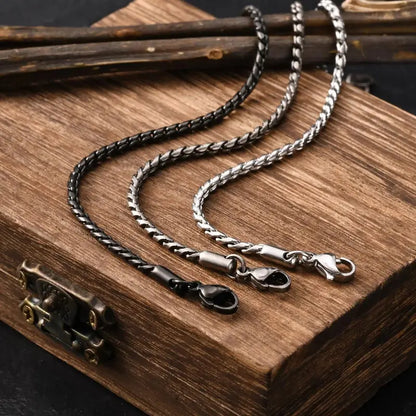 Black, antique, and silver stainless steel slim snake link bracelets