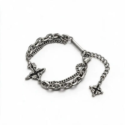 Dark stainless steel cross bracelet product photo on white background