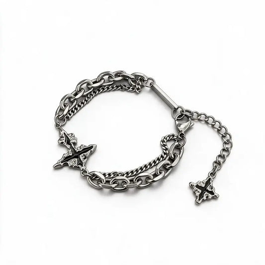 Dark stainless steel cross bracelet product photo on white background