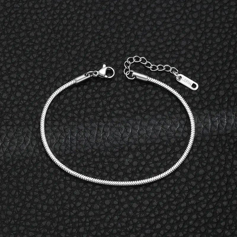 Silver stainless steel square snake bone chain bracelet
