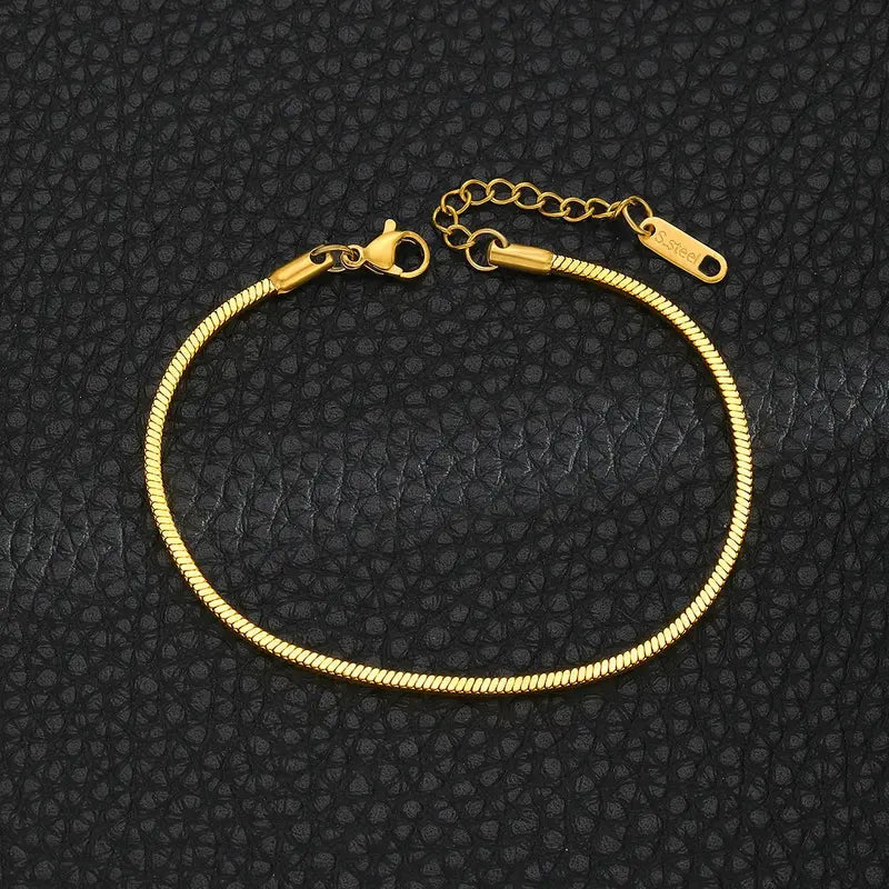 Gold stainless steel square snake bone chain bracelet